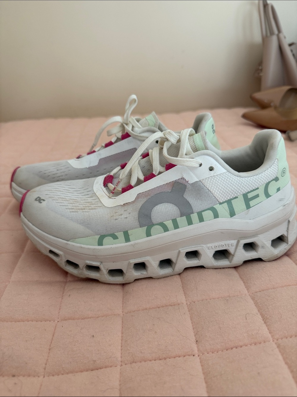 On Running Cloudnova Women’s Running Shoes - White with Mint and Pink Accents